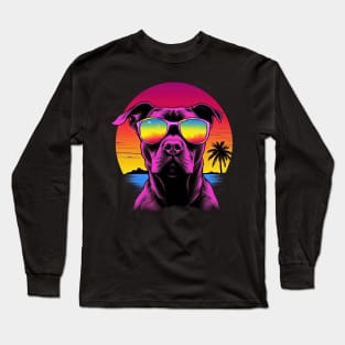 Retro Pop art Pitbull Dog Breed Sunset Art Long Sleeve T-Shirt